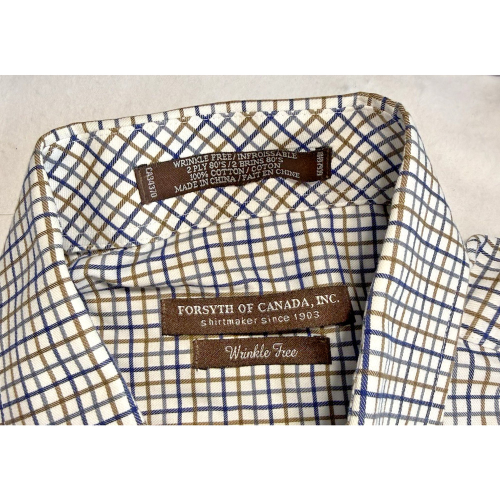 Forsyth of Canada mens short sleeve shirt XL brown blue check EUC